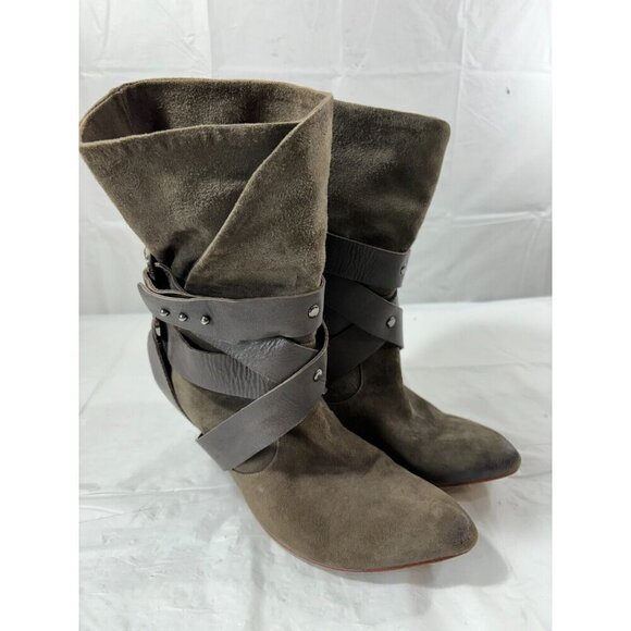 Mea Shadow Cassandra Suede Leather Harness Strap Heel Green Bootie Size 9 M - Picture 2 of 16